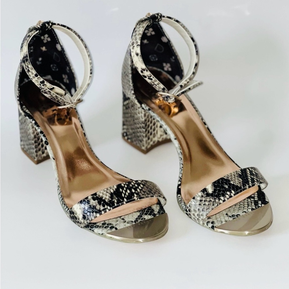 Ted Baker, Size 39 (US 8-8.5), Chunky Heel, Snake Skin, strappy sandal